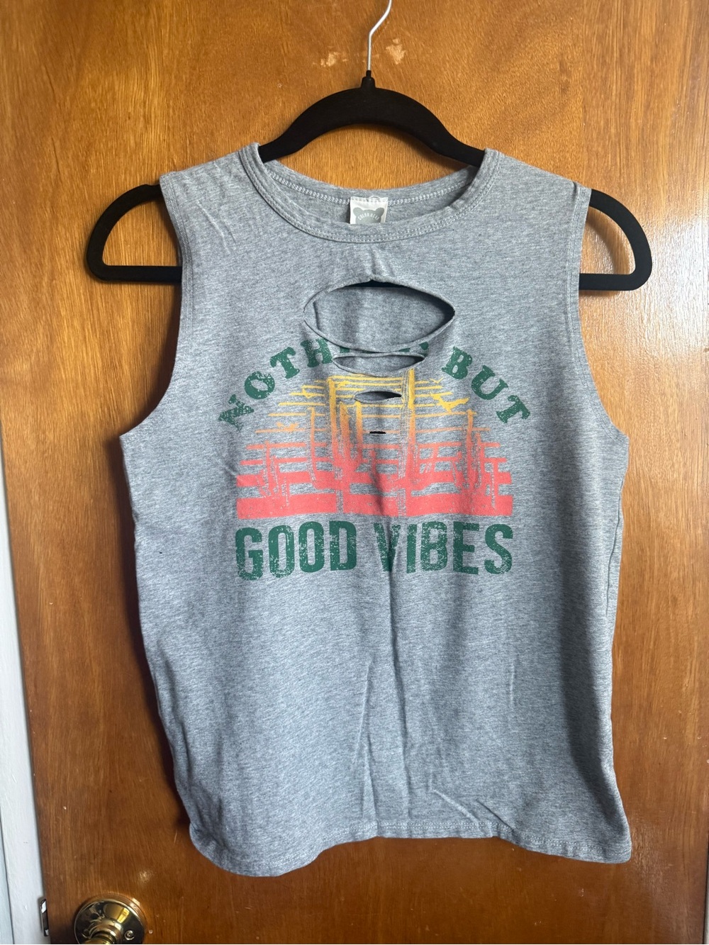 Nothing But Good Vibes Graphic Sleeveless Tank Top - Gray